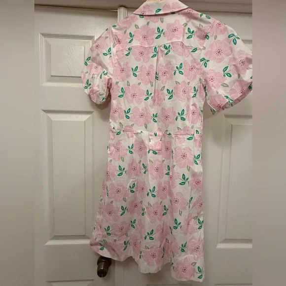 Draper James Pink Floral Midi Collared Puffed Sleeve Dress No belt Cotton Blend - Picture 6 of 8